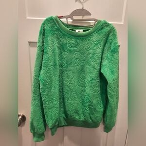 Dr. Seuss The Grinch Green Plush Fleece Sweatshirt Embossed Face Pattern Women’s